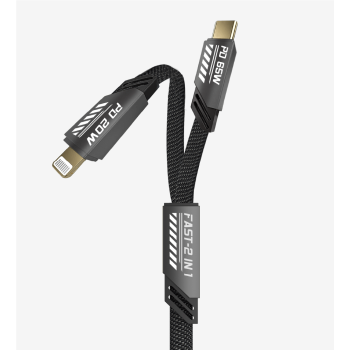 K475 Mecha Stil 120cm 65W+20W USB-C → Type-C + Lightning PD Hızlı Şarj