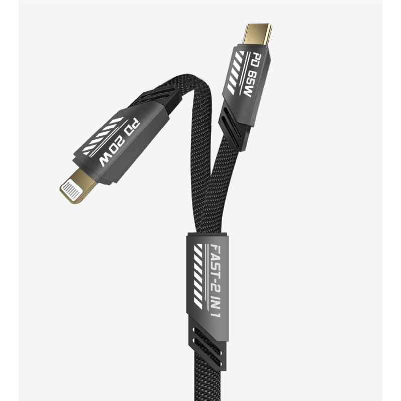 K475 Mecha Stil 120cm 65W+20W USB-C → Type-C + Lightning PD Hızlı Şarj
