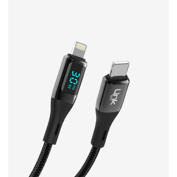 K683 Dijital Göstergeli PD 30W Çinko Başlı USB-C Lightning Şarj Kablos