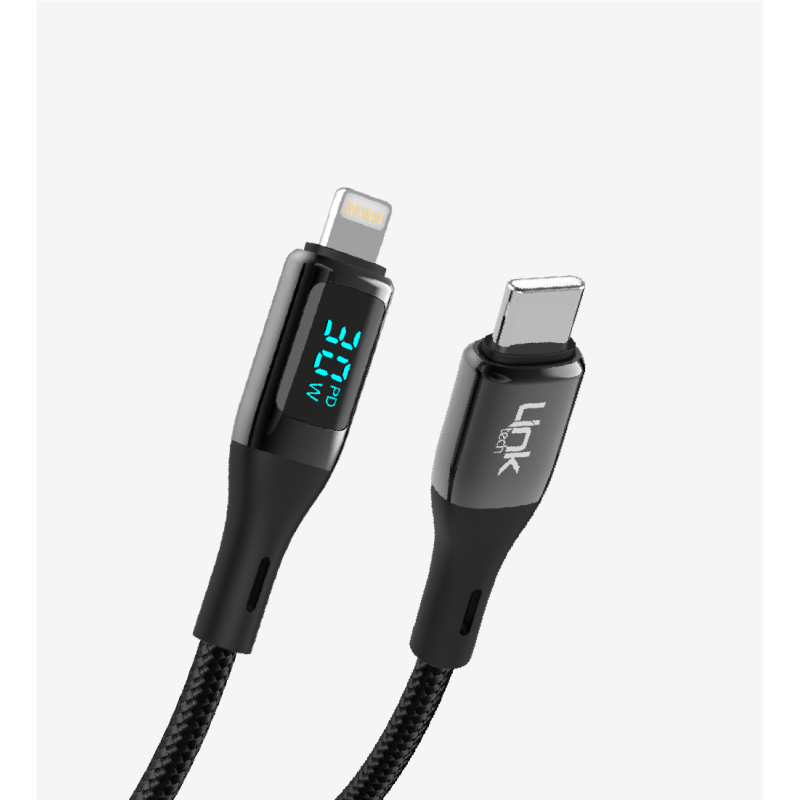 K683 Dijital Göstergeli PD 30W Çinko Başlı USB-C Lightning Şarj Kablos