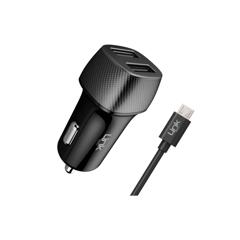 C491 Safe Karbon Görünümlü Micro USB Kablolu 12W Araç Şarj Aleti | Lin