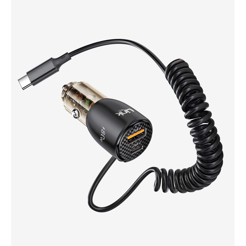 C509 Şeffaf Çift PD & QC Tip-C Kablolu 80W Süper Hızlı Araç Şarj Aleti