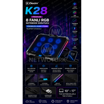 Dexim K28 Premium 8 Fanlı RGB Notebook Soğutucu Stand (17”)