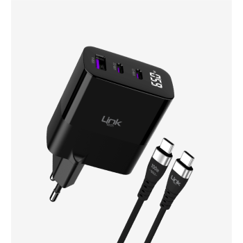 G853 Premium Tip-C Kablolu 3'lü Çıkış 65W Süper SI GaN Şarj Adaptörü |
