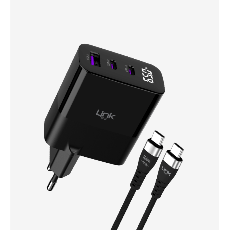 G853 Premium Tip-C Kablolu 3'lü Çıkış 65W Süper SI GaN Şarj Adaptörü |
