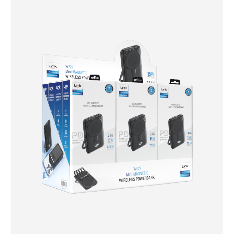 WF27 Mini Led Ekranlı Çoklu Kablolu 10000 mAh Wireless Şarjlı Powerban