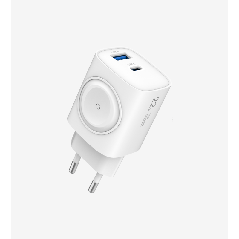 C320 Safe 22W Çift Portlu Hızlı Şarj Adaptörü + Akıllı Saat Şarj Deste